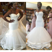 2017 Sweetheart Appliques Beaded Ruffles African Plus Size Mermaid Wedding Dresses WW1423